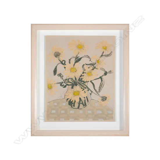 Artist Unknown - Still Life with Marguarites - vintage linocut