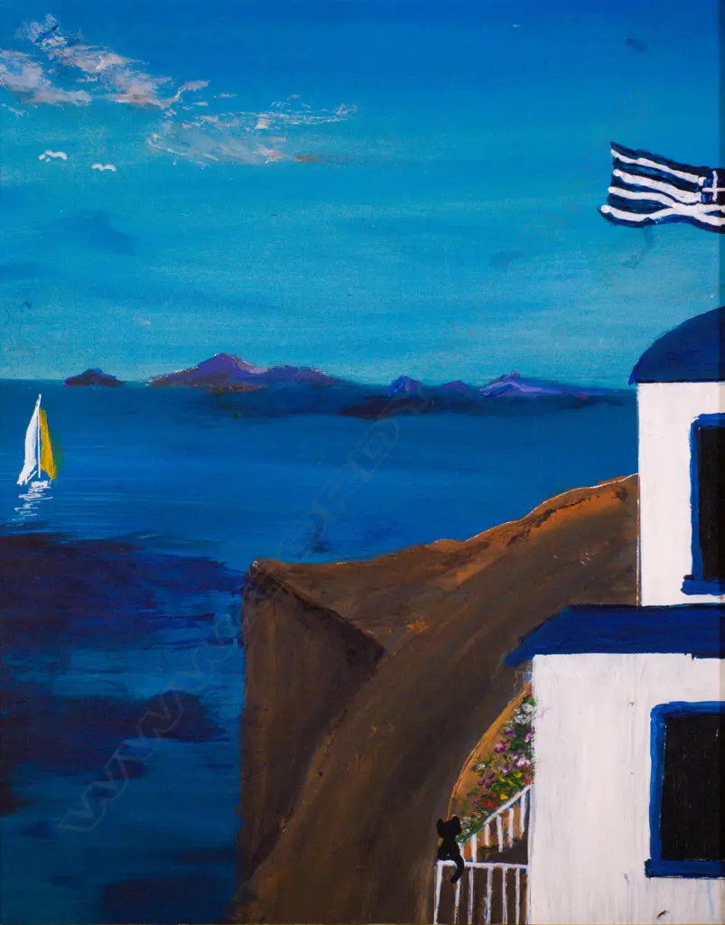 John Sturgess (b.1956) - Sooty in Santorini - acrylic. 2025 Image 1++