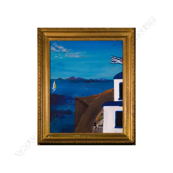 John Sturgess (b.1956) - Sooty in Santorini - acrylic. 2025