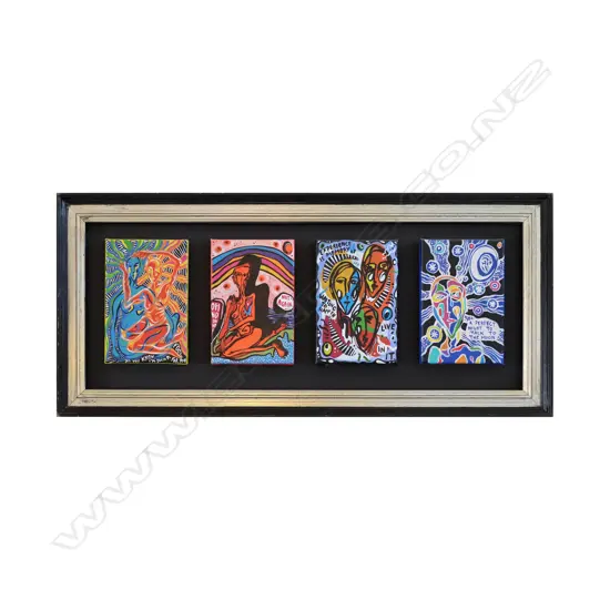 Diva Ford - Four works framed together. Acrylic. All signed. Each 150 x 100mm

