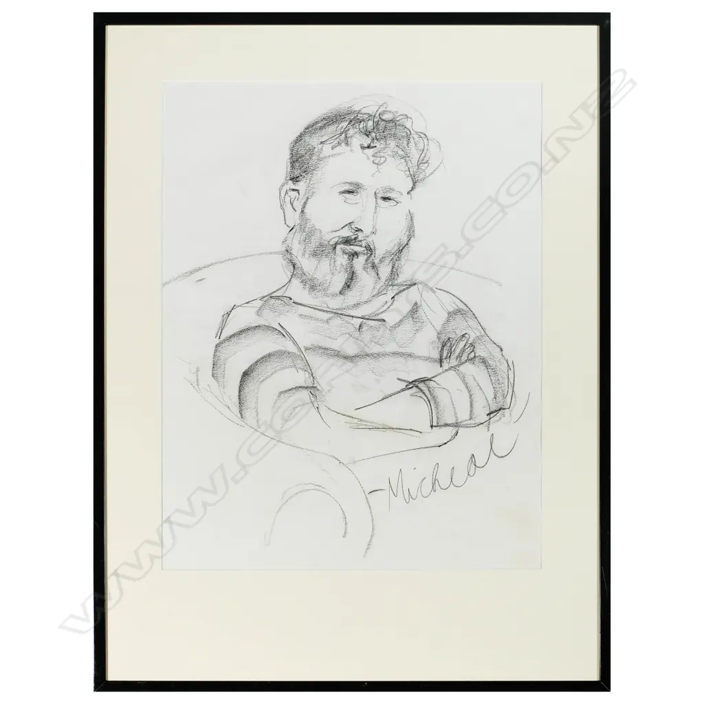 Jill Carter-Hansen (b. 1941) - Portrait of Michael Smither with Arms Folded - charcoal. 1979. 
 Image 1++