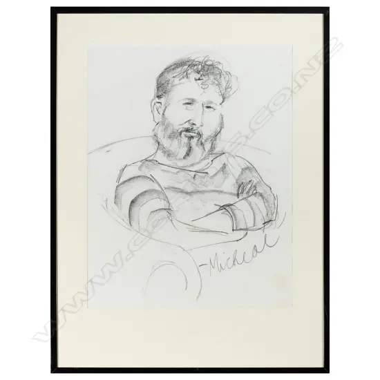 Jill Carter-Hansen (b. 1941) - Portrait of Michael Smither with Arms Folded - charcoal. 1979. 
