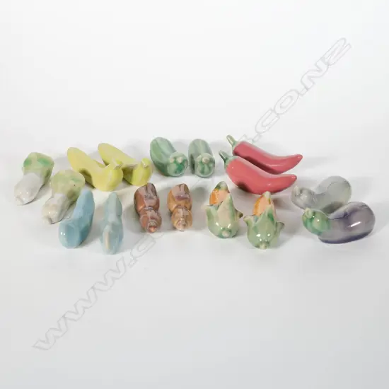 16 Novelty Ceramic Knife/Chopstick Rests shaped as fruit & vegetables
