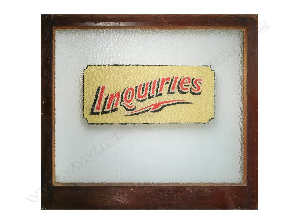 Reverse Painted Antique Kauri Sash Window 'Inquiries' Image 1++