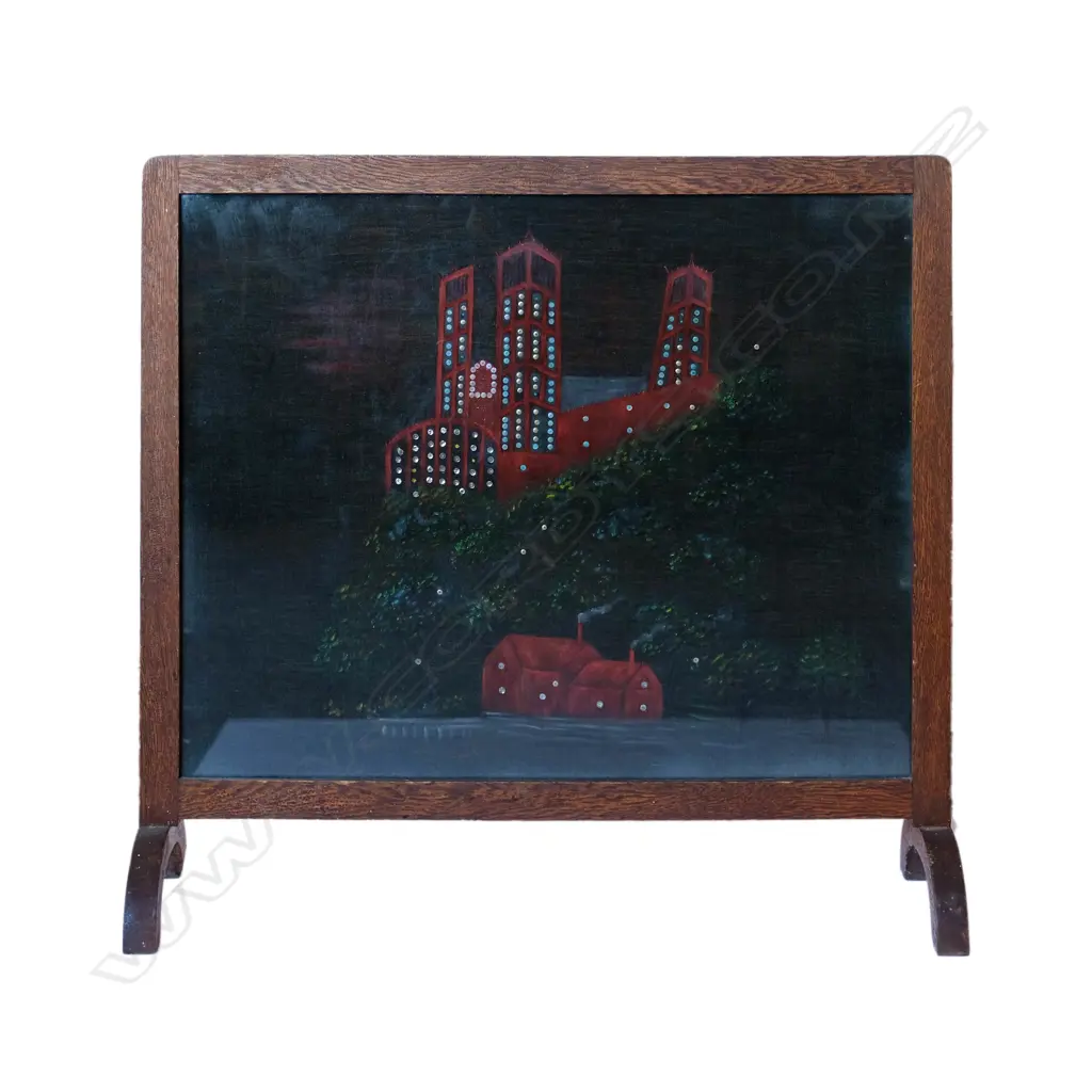 Vintage folk art hand painted velvet fire screen Image 1++