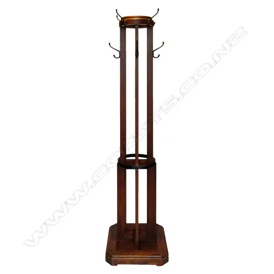 New Zealand Arts & Crafts Kauri Colonial Coat Stand