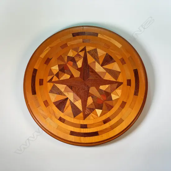 New Zealand Colonial Inlaid Wood Table Top. 585mm dia