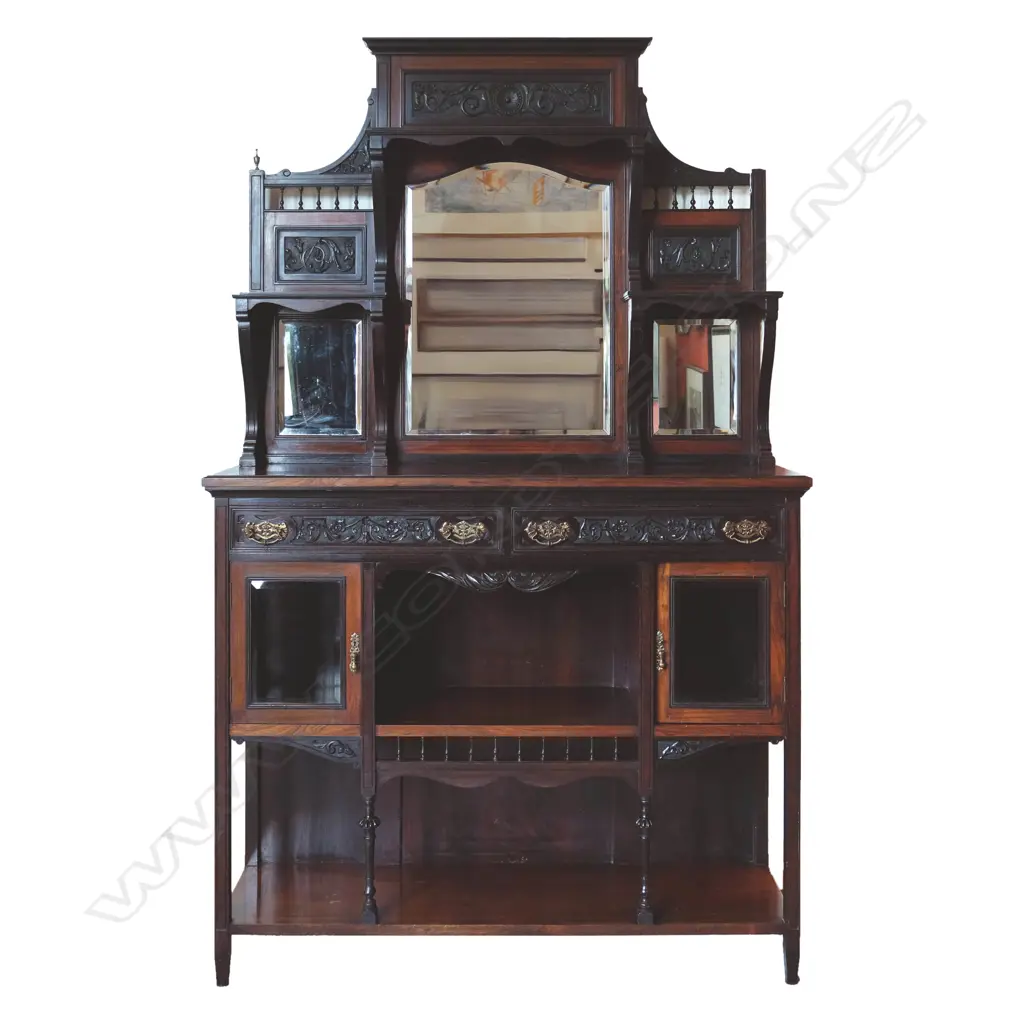 Ornate Edwardian Rosewood parlour cabinet of shallow proportions Image 1++