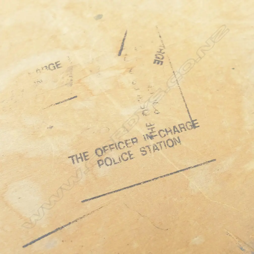 Metal/Wooden 4 Shelf unit stamped 'THE OFFICER IN CHARGE POLICE STATION' Image 1++