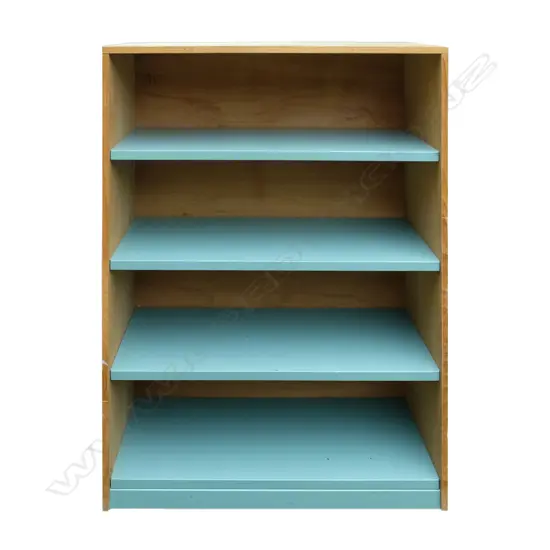 Metal/Wooden 4 Shelf unit stamped 'THE OFFICER IN CHARGE POLICE STATION'