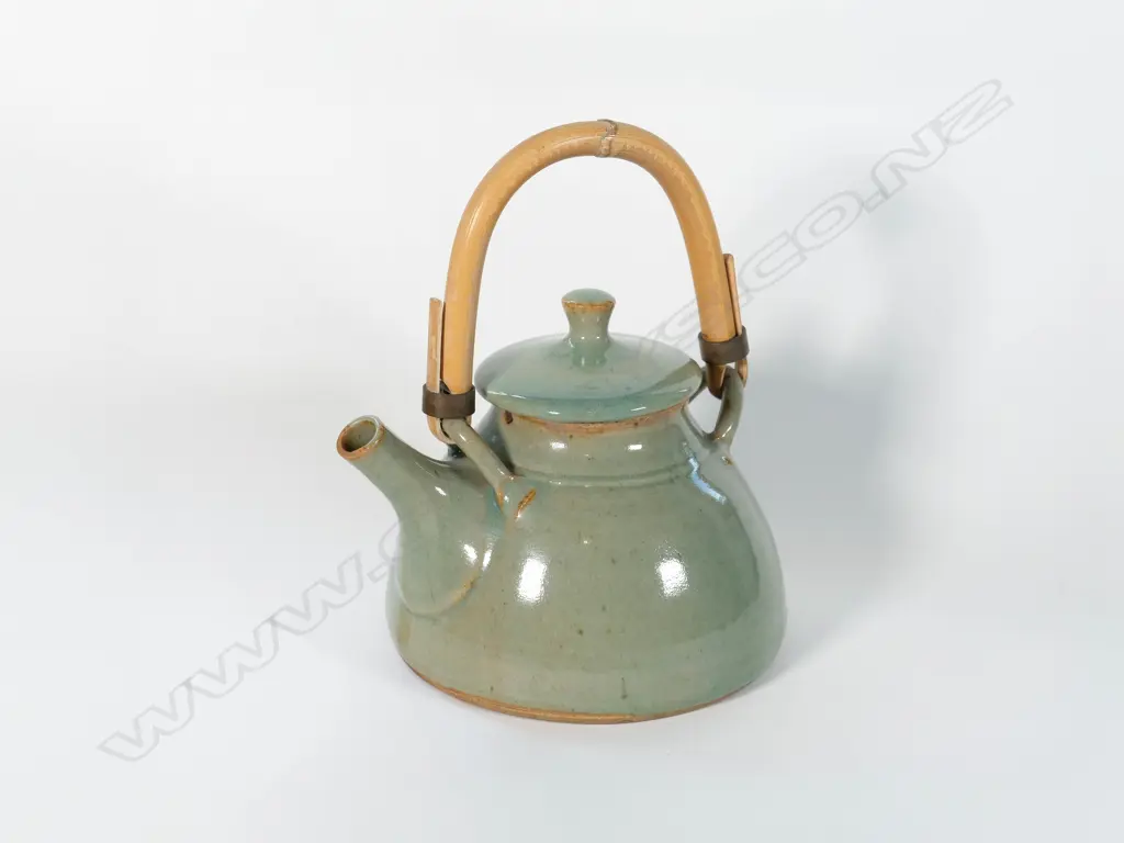Peter Stichbury (1924-2015) - Celadon teapot w/ cane handle Image 1++