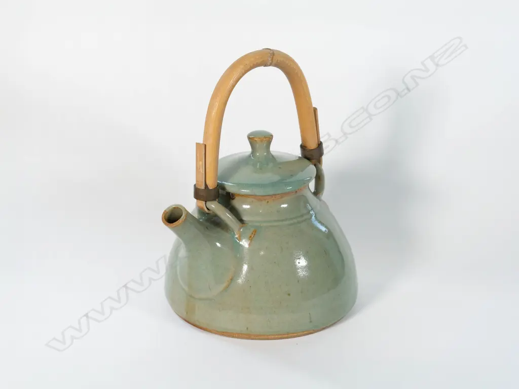 Peter Stichbury (1924-2015) - Celadon teapot w/ cane handle Image 1++