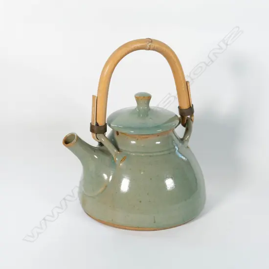 Peter Stichbury (1924-2015) - Celadon teapot w/ cane handle