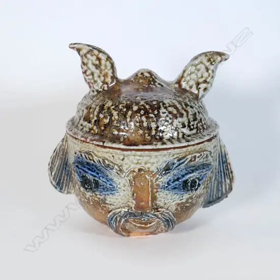 Attr. Juliet Peter - Anthropomorphic salt glaze lidded jar,