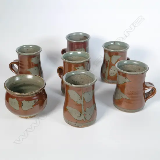Andrew Van der Putten (b. 1946) - Six coffee mugs & sugar bowl