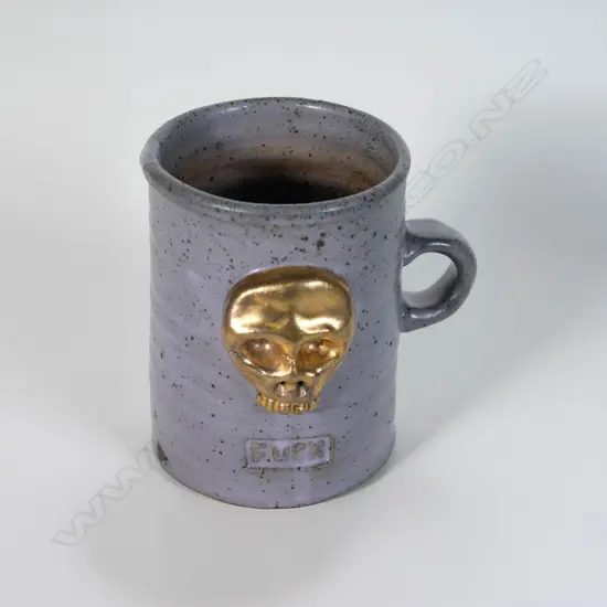 Laurie Steer (b.1977) - Obnoxious Purple Mug with Golden Skull. 2021