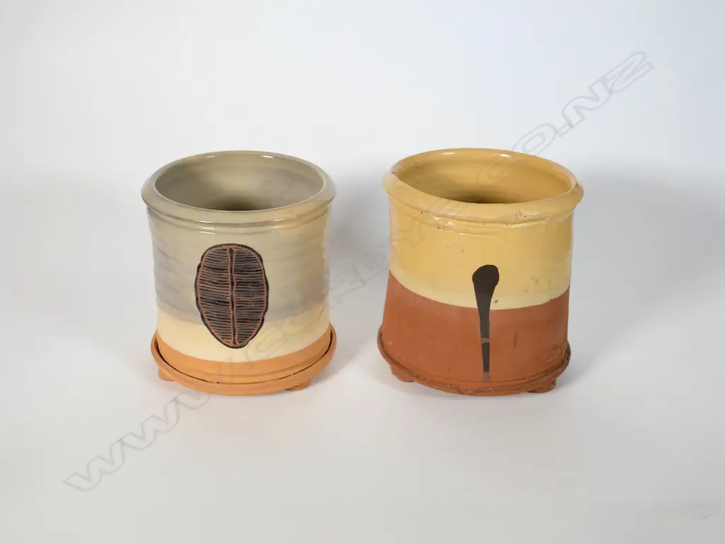 Paul Maseyk (b. 1974) - Two decorated teracotta cutlery drainers/planters Image 1++