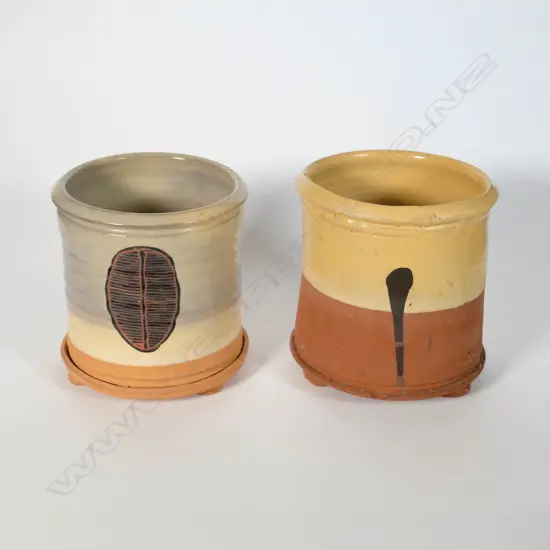 Paul Maseyk (b. 1974) - Two decorated teracotta cutlery drainers/planters