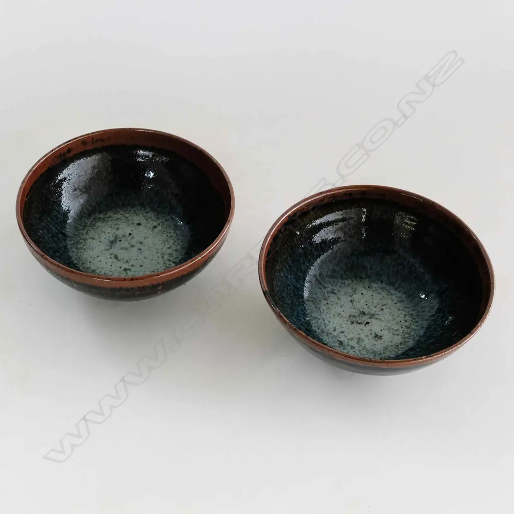 Two Len Castle Chun over Tenmoku Glaze Bowls Image 1++