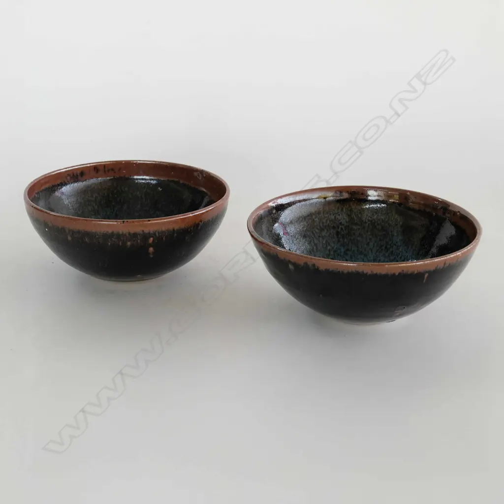 Two Len Castle Chun over Tenmoku Glaze Bowls Image 1++