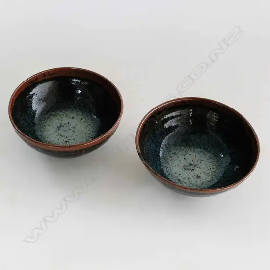 Two Len Castle Chun over Tenmoku Glaze Bowls