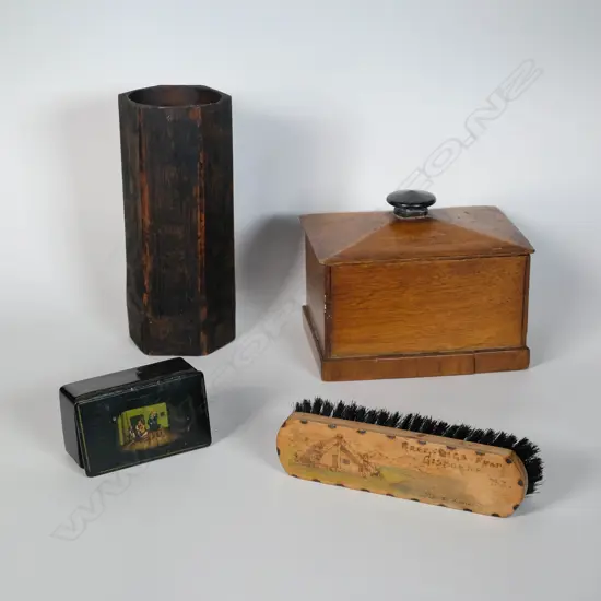 Antique Lidded Box. Painted Genre Scene Papier Mâché Snuff Box etc