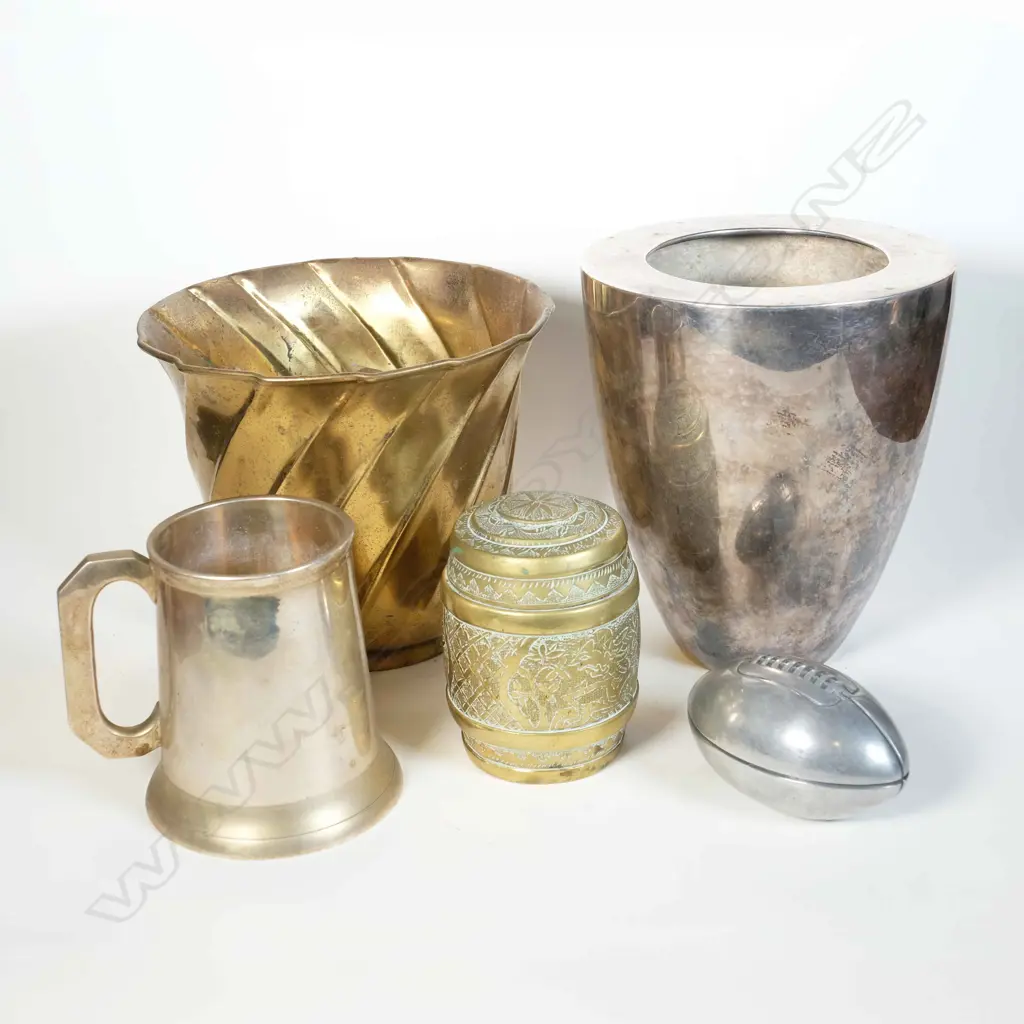Metalware including E.P Tankard. Country Road Vase & Etched Tennis Plaque Image 1++