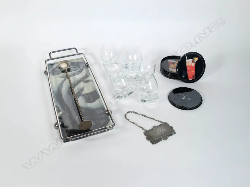 Asst Drinks Accessories incl. EP Sherry Label & vintage cocktail coasters Image 1++