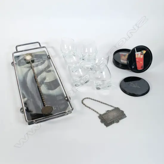 Asst Drinks Accessories incl. EP Sherry Label & vintage cocktail coasters