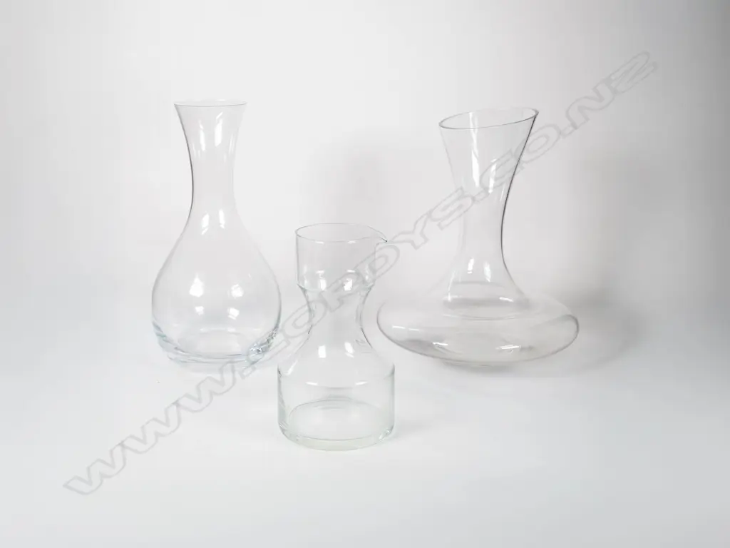 Three Crystal or Glass Wine Carafes. Tallest 260mm Image 1++