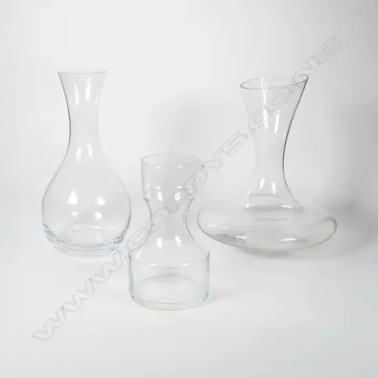 Three Crystal or Glass Wine Carafes. Tallest 260mm