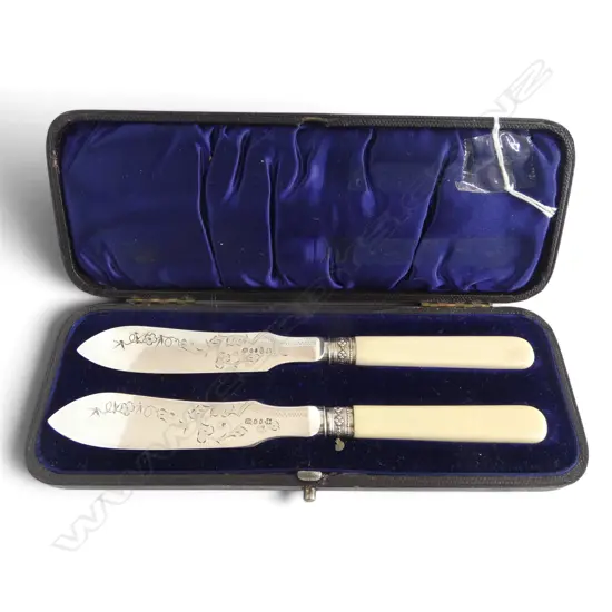 CASED SET OF TWO IVORINE 'BONE' HANDLED FRUIT KNIVES