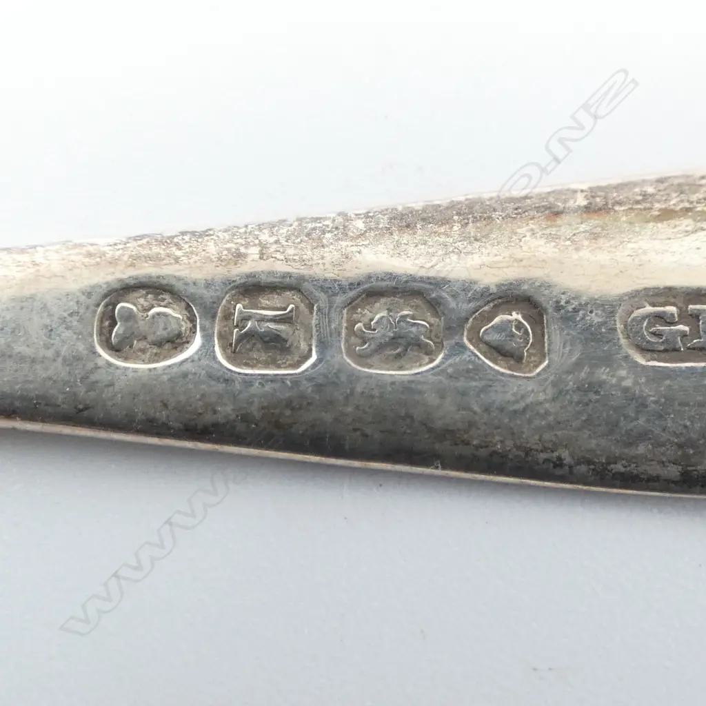 2 SMALL GEORGIAN STG SILVER TEA SPOONS later embossed w. berry bowl, LOnDON 1804 & 1825, 31gms Image 1++