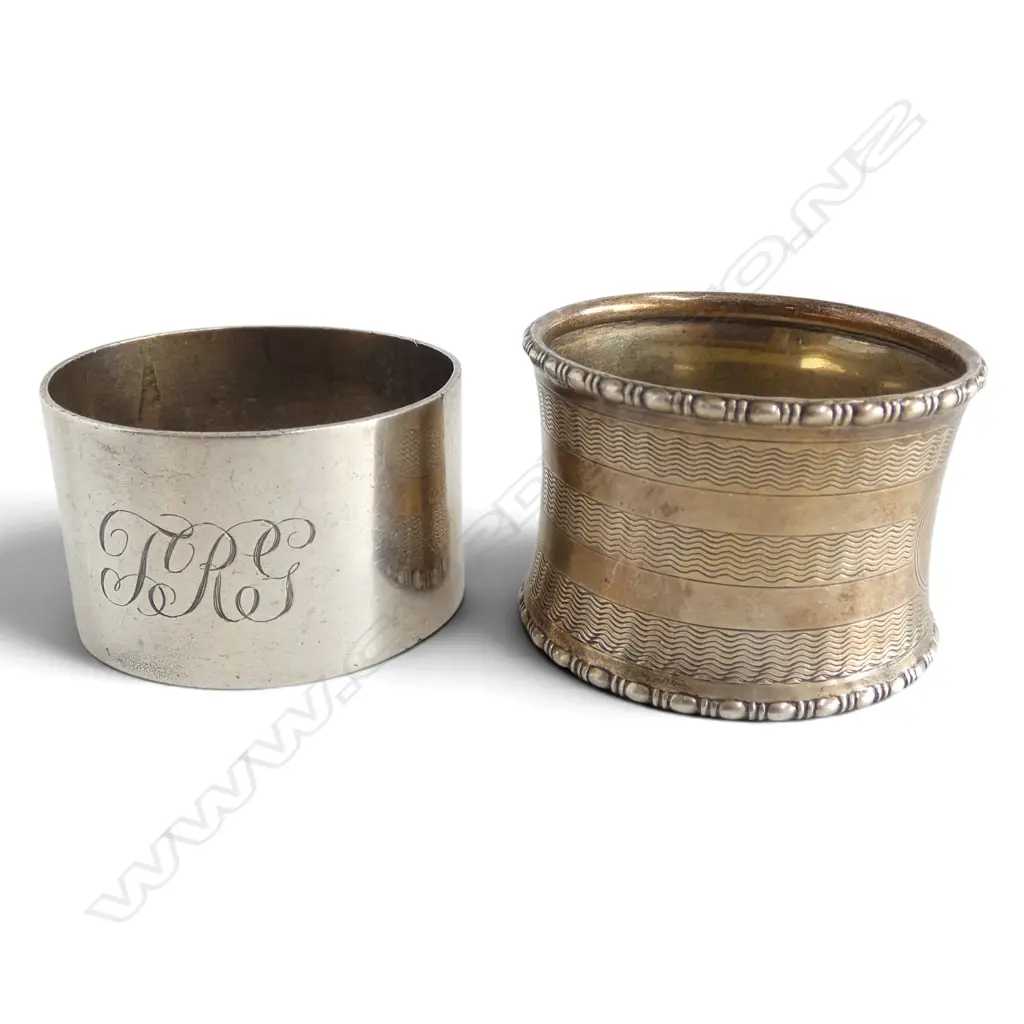 2 SILVER NAPKIN RINGS by C. Bowman (NZ) + 1 Birmingham. 55gms Image 1++