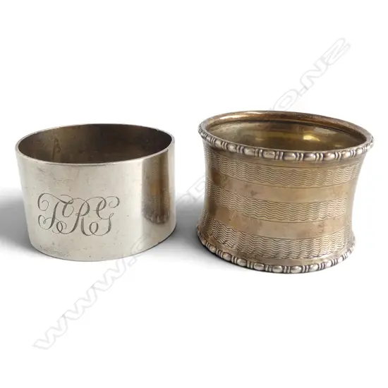 2 SILVER NAPKIN RINGS by C. Bowman (NZ) + 1 Birmingham. 55gms