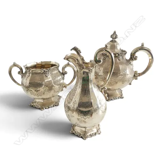 3 PCE STG SILVER TEA SET, JOHN ANGELL II & GEORGE ANGELL, LONDON 1847, 1589gms