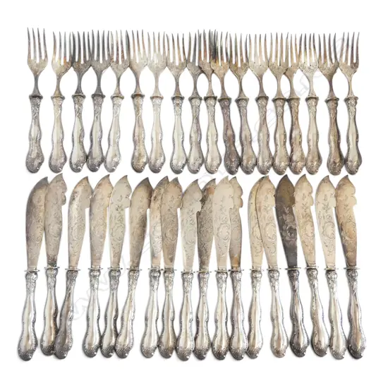 SET OF 18 CONTINENTAL testing 90% SILVER HANDLED FISH KNIVES & FORKS 