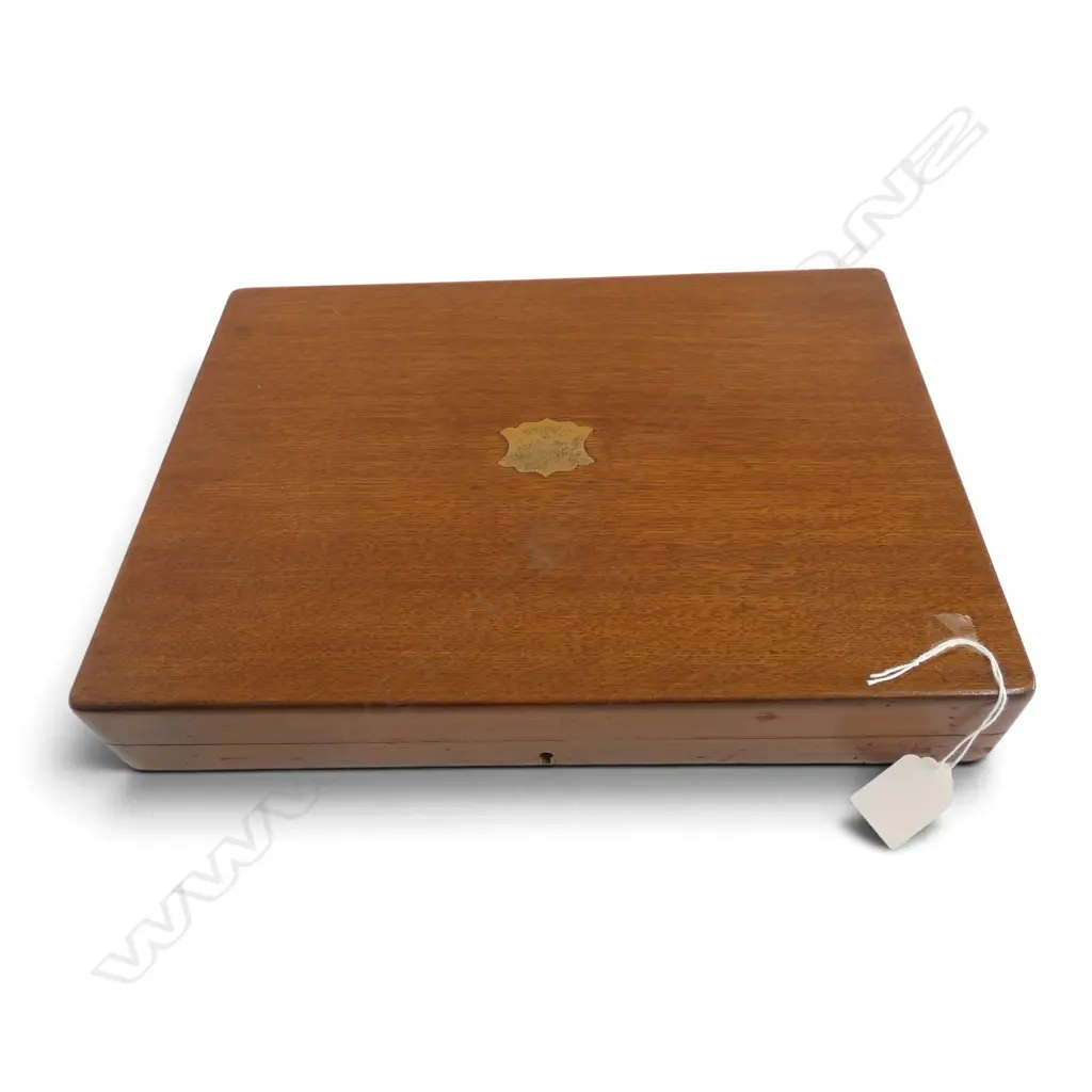 ART DECO  FISH SET & SERVERS WITH GREEN BAKERLITE HANDLES ORIGINAL MAHOGANY BOX  L340MM Image 1++