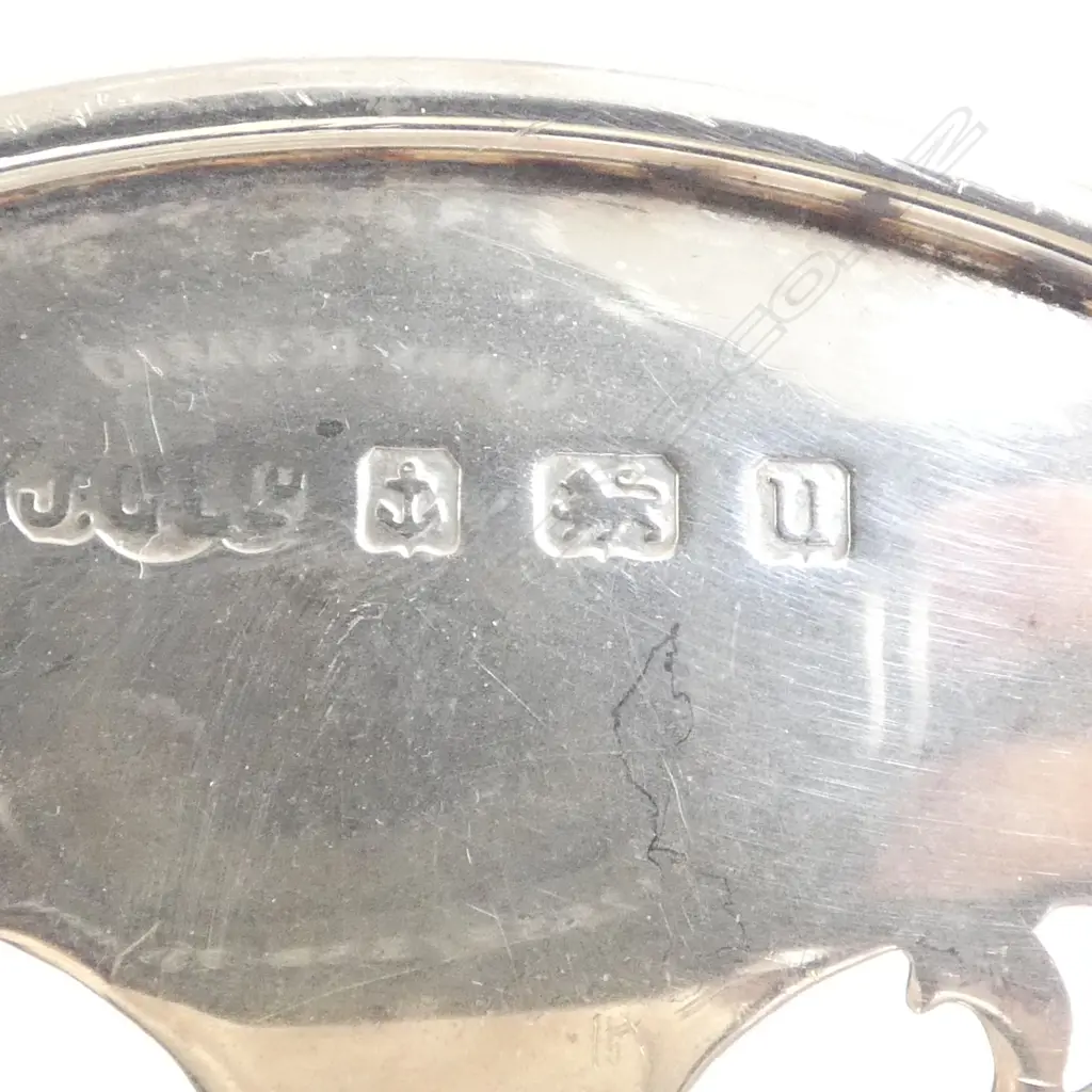 STG SILVER PIERCED DISH w. SWING HANDLE, B'HAM 1919 W.300mm 558gms Image 1++