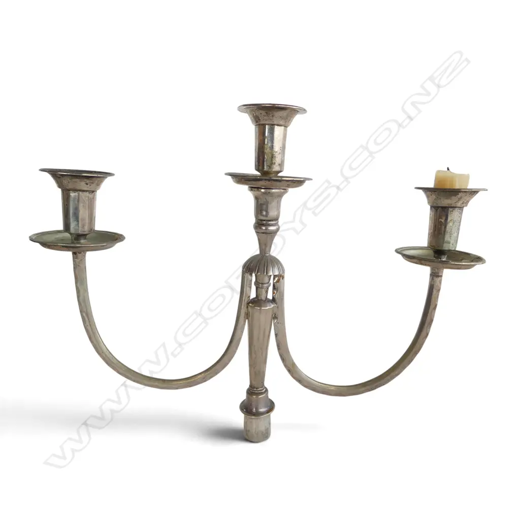 TWO ARM CONTINENTAL testing 80% SILVER CANDELABRA w. base missing 598gms Image 1++