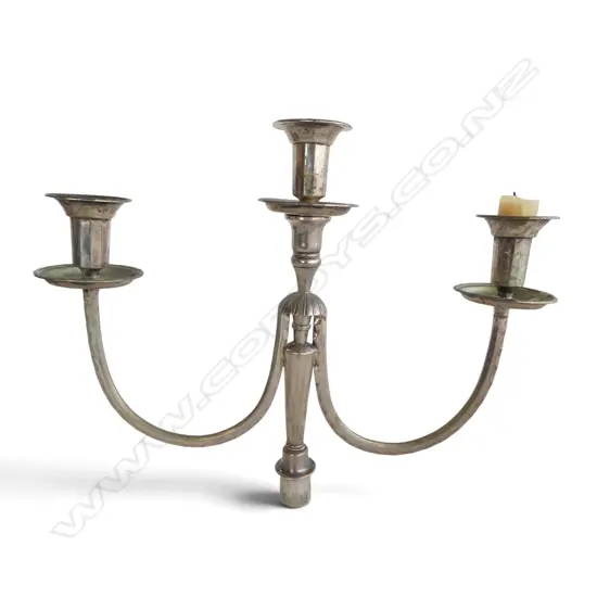 TWO ARM CONTINENTAL testing 80% SILVER CANDELABRA w. base missing 598gms