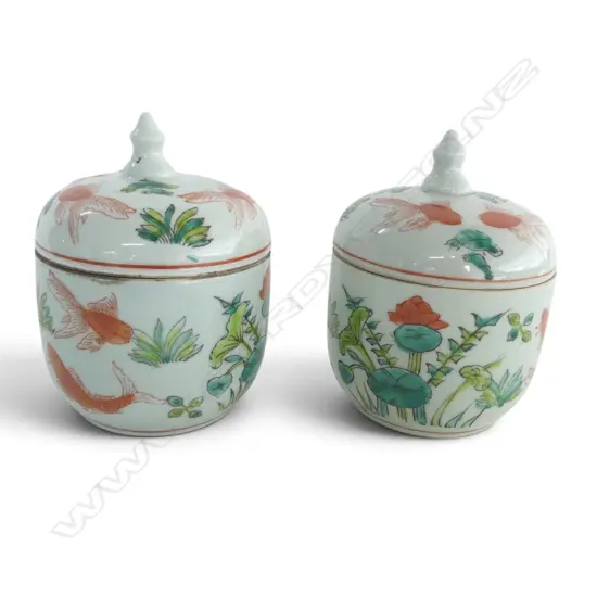 2 ORIENTAL LIDDED CONTAINERS H.140mm