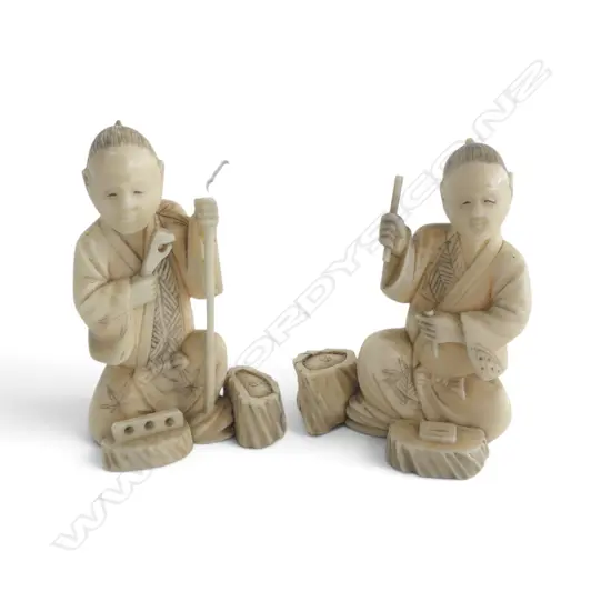 2 ORIENTAL IVORY FIGURES H.70mm