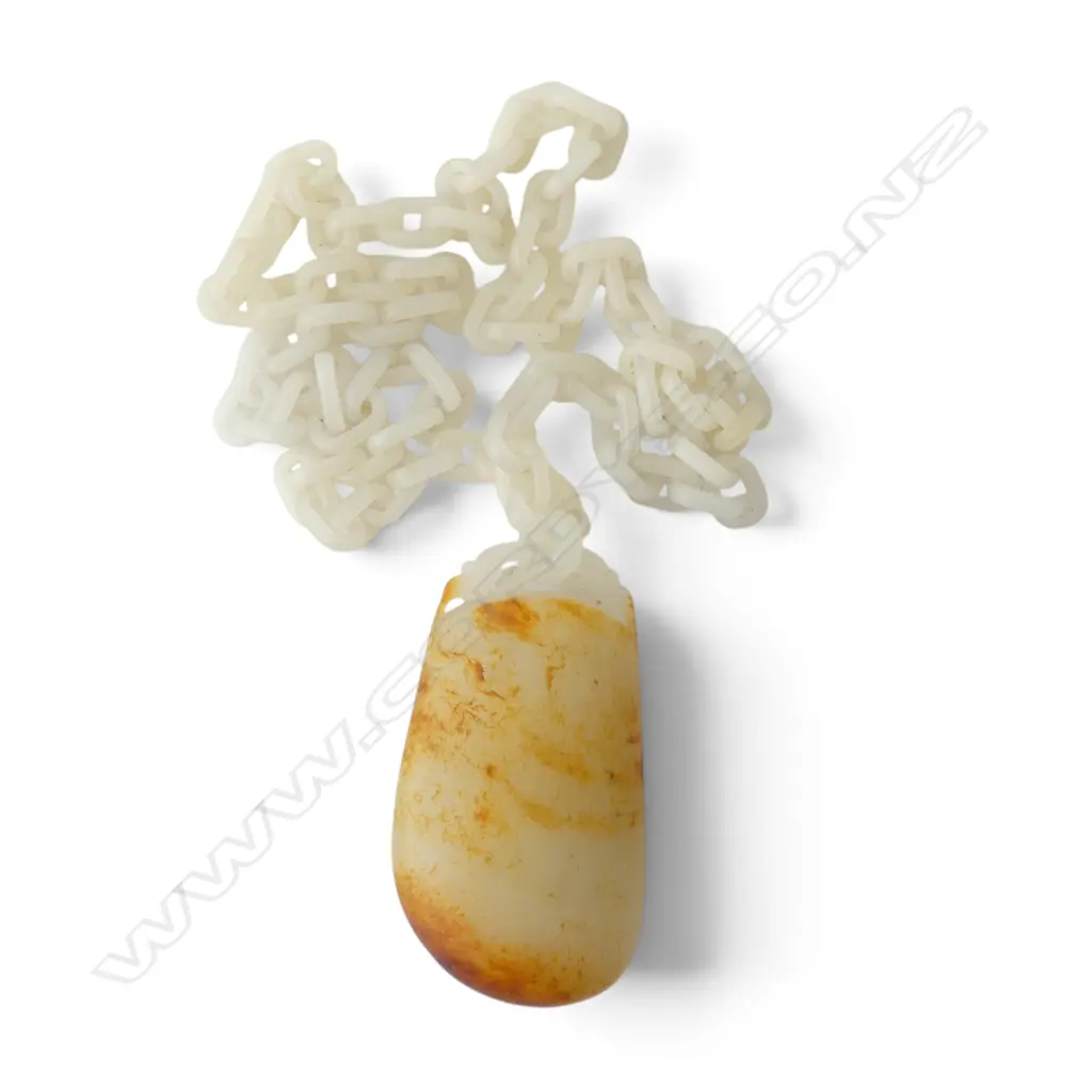 HETIAN JADE NECKLACE WITH A ROUGH STONE PENDANT ACCOMPANIED BY TESTING CERTIFICATE AND ARTIST CERTIFICATE Image 1++
