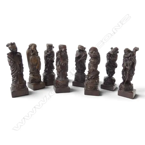 GROUP OF HAND CARVED ROSEWOOD FIGURES - THE EIGHT IMMORTALS