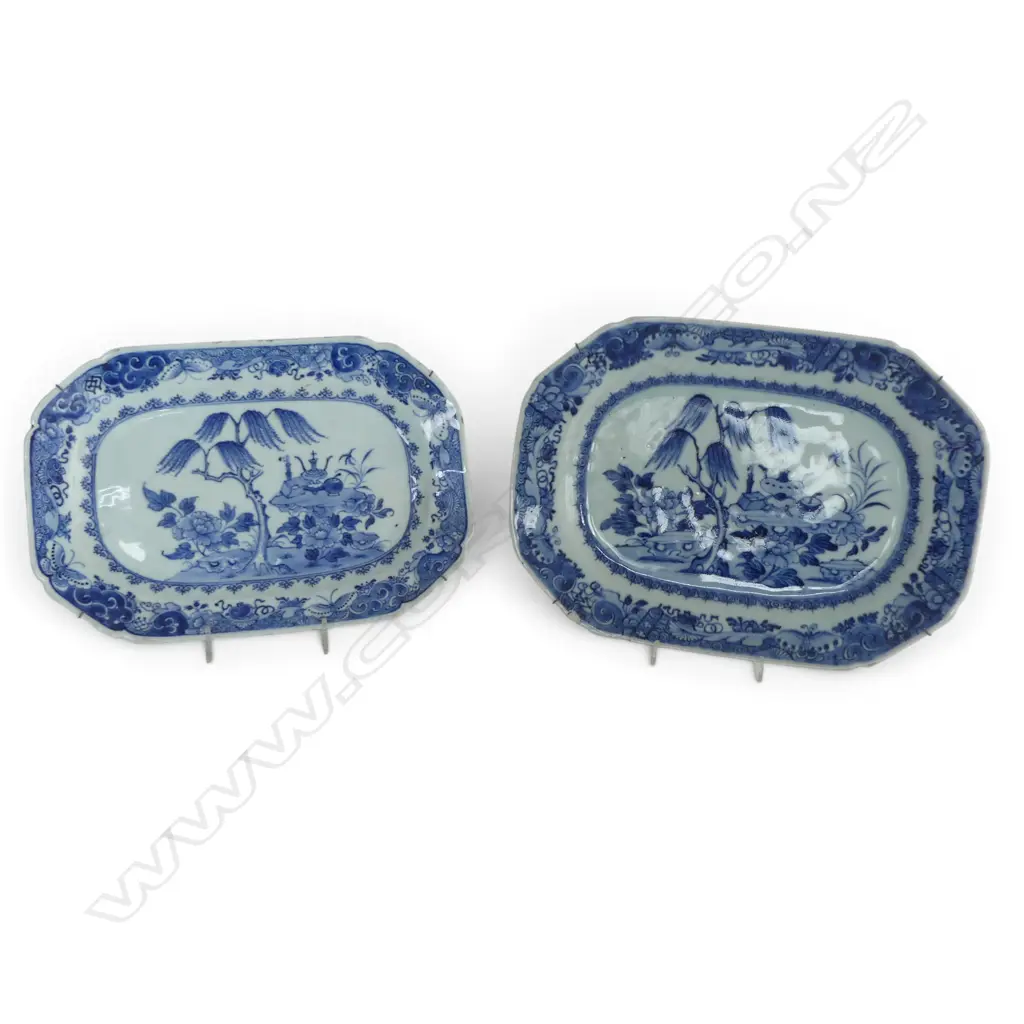 2 CHINESE EXPORT WARE B/W DISHES 210x290mm Image 1++