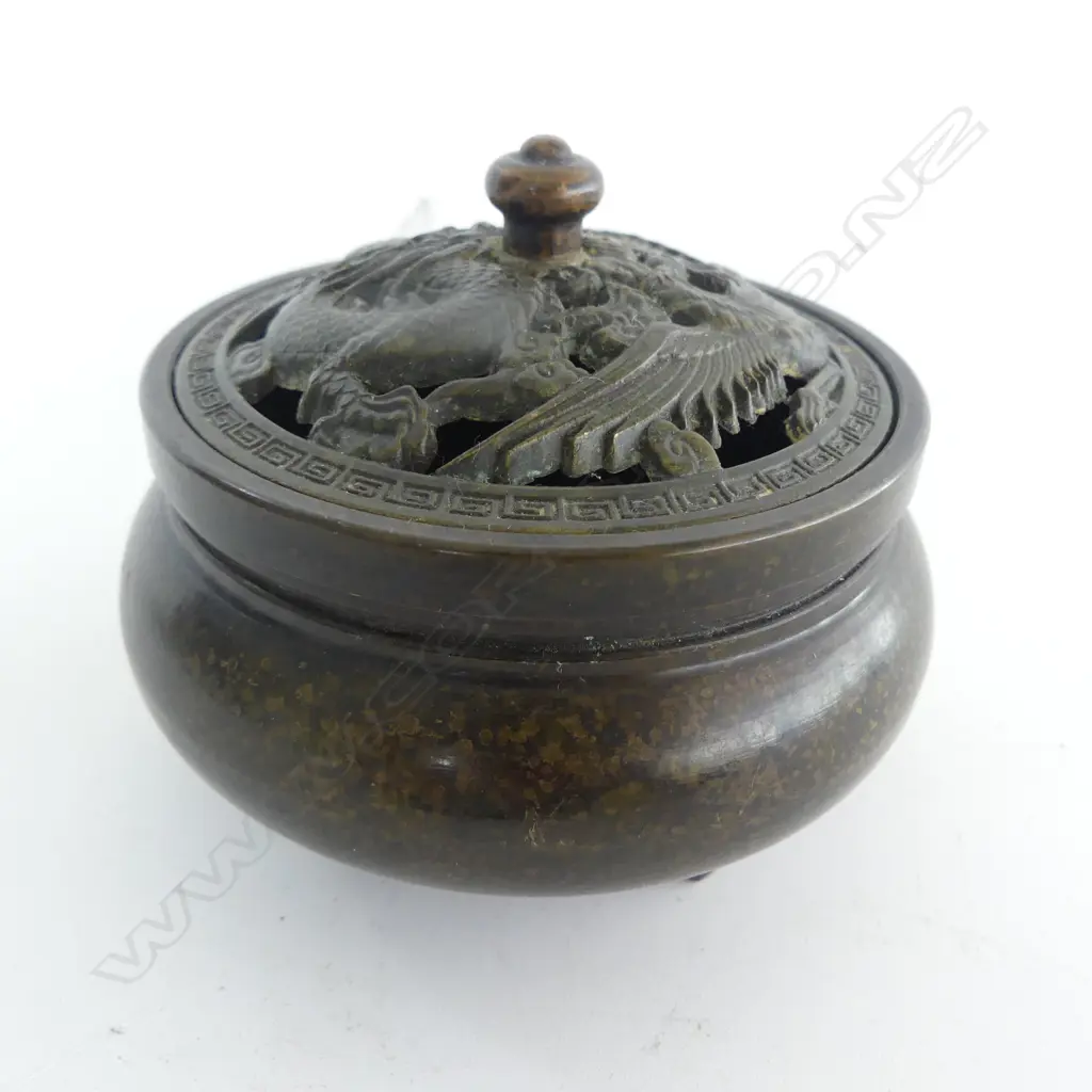 2 ORIENTAL BRONZE LIDDED INCENSE BURNERS H.85mm Image 1++