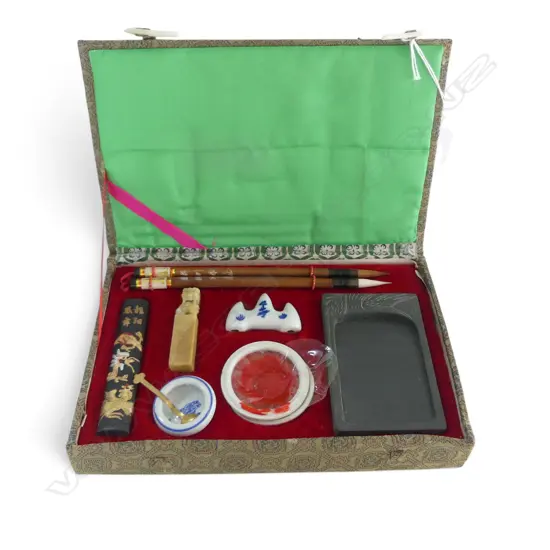 ORIENTAL CALLIGRAPHY SET, BOXED W.230mm