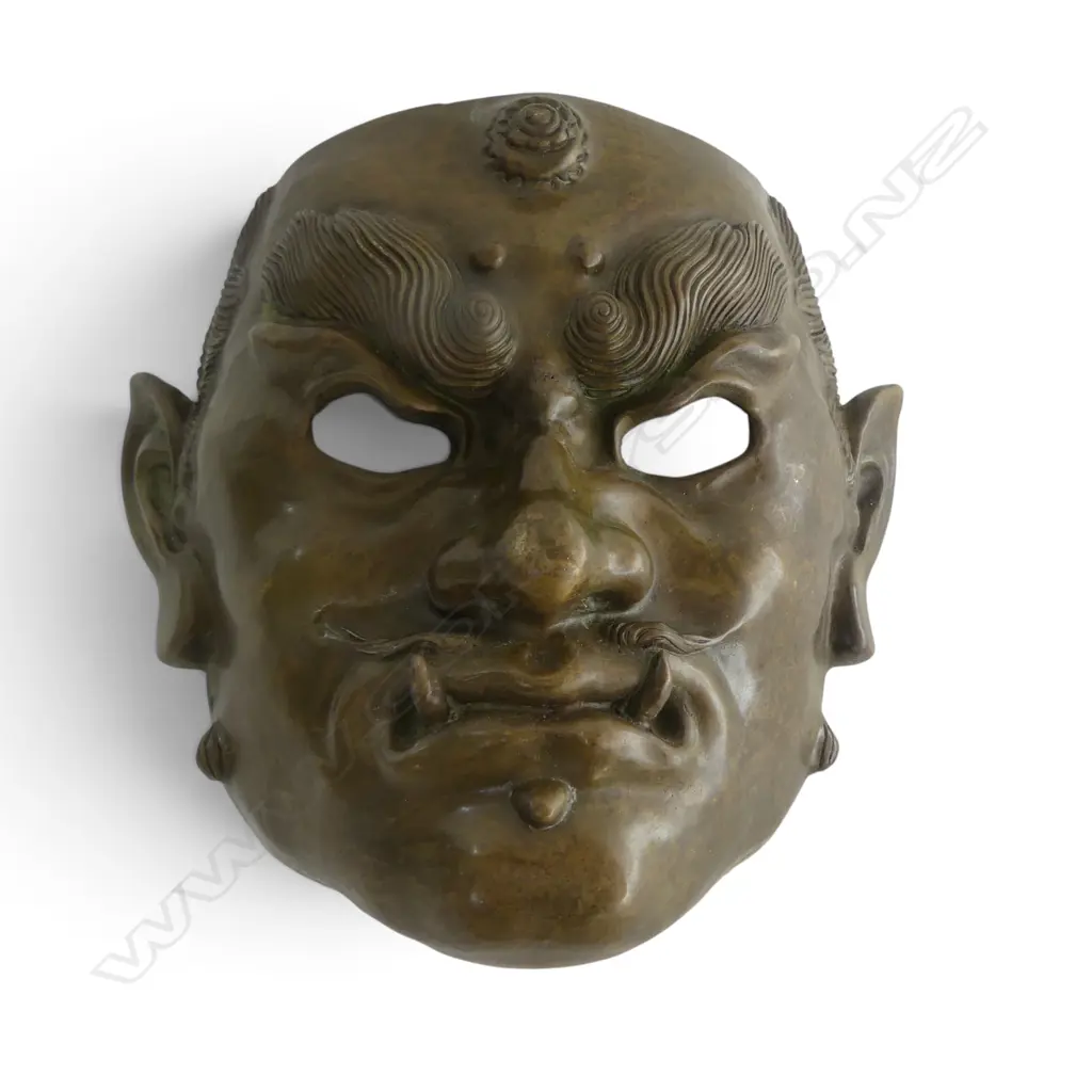 JAPANESE BRONZE ONI DEMON MASK 200x235mm Image 1++