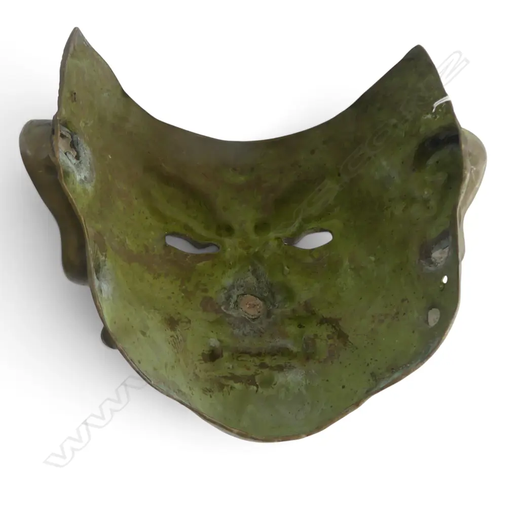 JAPANESE BRONZE ONI DEMON MASK 200x235mm Image 1++